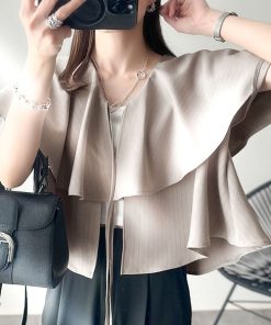 classicalelf ブラウス シャツ 動くたび華やかに揺れる。前後2wayフリル襟ストライプシャツ（半袖） レディース