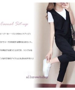 セットアップ レディース 3点セット クロップドパンツ ス tシャツ パーカー セット 黒 大人 無地 春 夏 春夏 20代 30代 40代 ママ 母